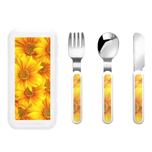 Kdxio 3D Sunflowers Toddler Utensils Set - Kids Silverware Set, Set Kids Utensils Set with Case for Preschooler Children
