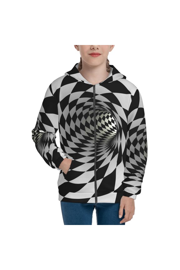 3D Vortex Illusion Pattern Kids Boys Girls Zip Up Hoodie 3D Printed Hooded Sweatshirt Hoody Coat with Pocket 7-12 Y-Medium
