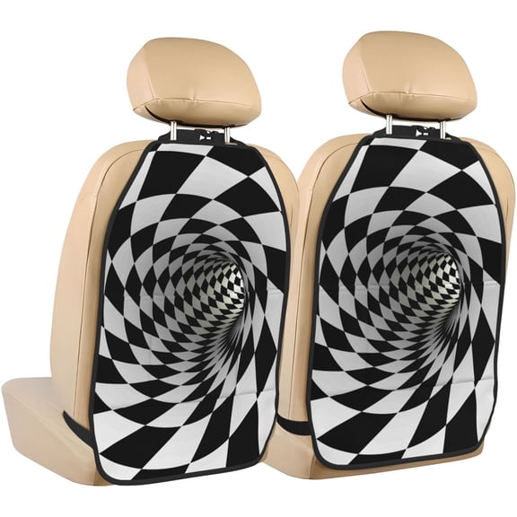 Kdxio 3D Vortex Illusion Print 2 Pack Car Kick Mat Seat Cover Back Protector Mat with Pockets for Organizer Backseat Protector and Storage Anti Kick Pad for Vehicles