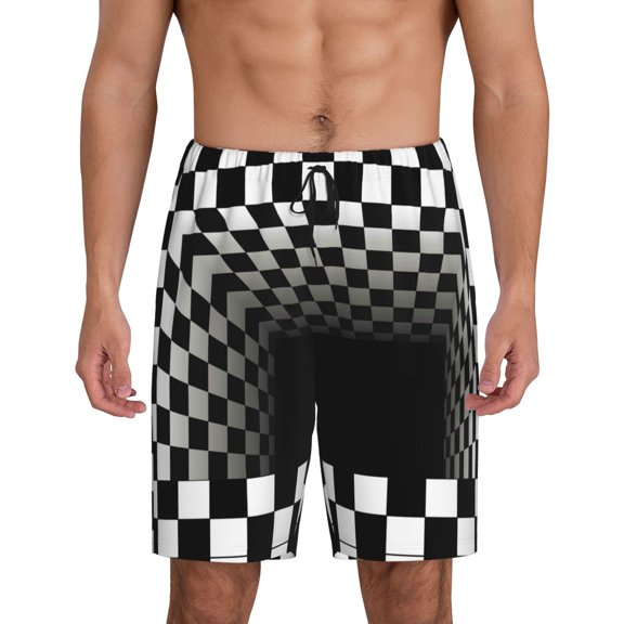 Kdxio 3d Black and White Checkerboard Print Mens Sleep Shorts Bottoms Soft Comfy Pajama Wear Pants with Drawstring Pockets