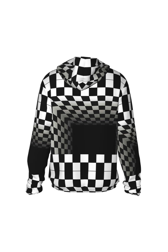 3d Black and White Checkerboard Print Women Men Sun Protection UPF 50+ Jackets Zip Up Long Sleeve Hoodie Hiking Lightweight with Pockets