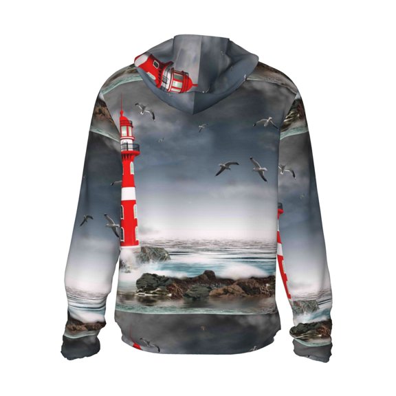 Kdxio 3d Lighthouse in the Surf Print Women Men Sun Protection UPF 50+ Jackets Zip Up Long Sleeve Hoodie Hiking Lightweight with Pockets