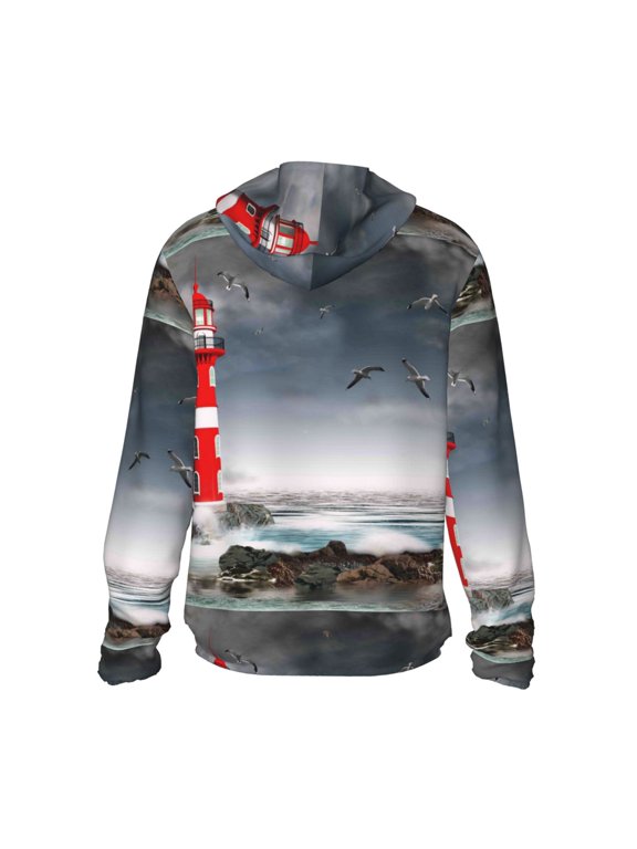 3d Lighthouse in the Surf Print Women Men Sun Protection UPF 50+ Jackets Zip Up Long Sleeve Hoodie Hiking Lightweight with Pockets