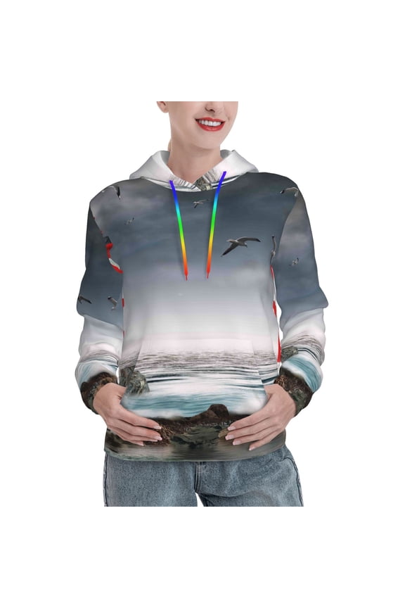 3d Lighthouse in the Surf Print Womens Oversized Hoodies Sweatshirts Hooded Pullover Tops Sweaters Casual-Medium