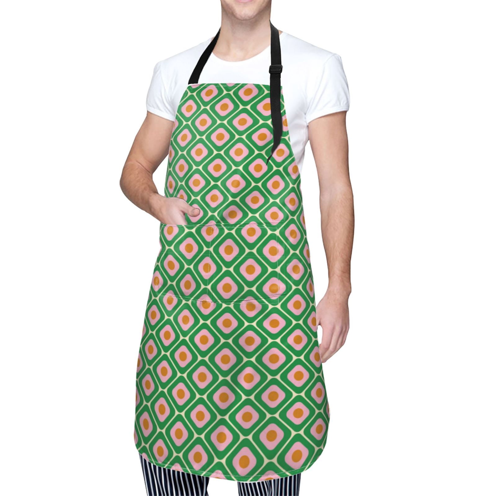 Kdxio 60s and 70s Style Apron with Pockets Adjustable Kitchen Aprons for Men Women Waterproof Aprons for Cooking,Drawing,Crafting, Baking Household Cleaning
