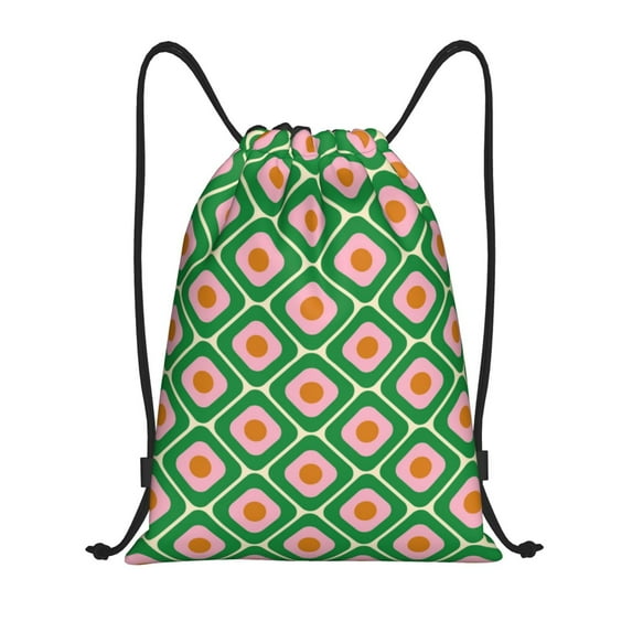 Kdxio 60s and 70s Style Print Drawstring Backpack Bag,Waterproof Draw String Back Sack, Gym Drawstring Bags Swim Bag For Unisex