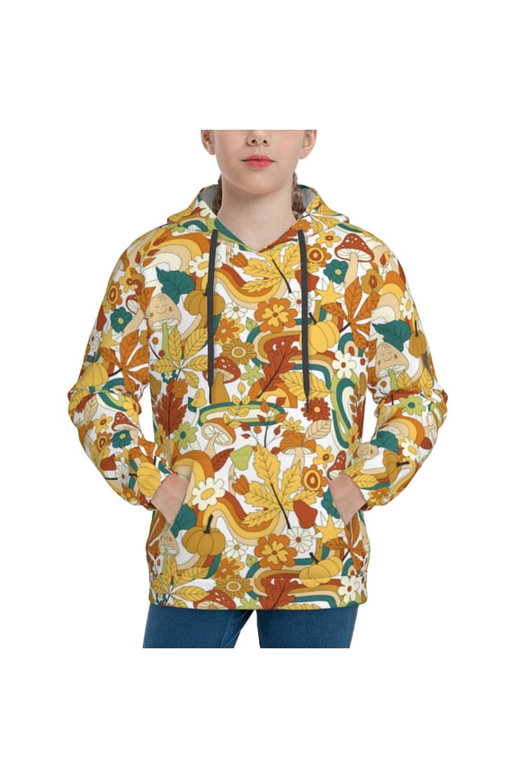 70s Groovy Hippie Pattern Boys Athletic Unisex Boys Girls Hoodie with Pocket Sweatshirts-Medium
