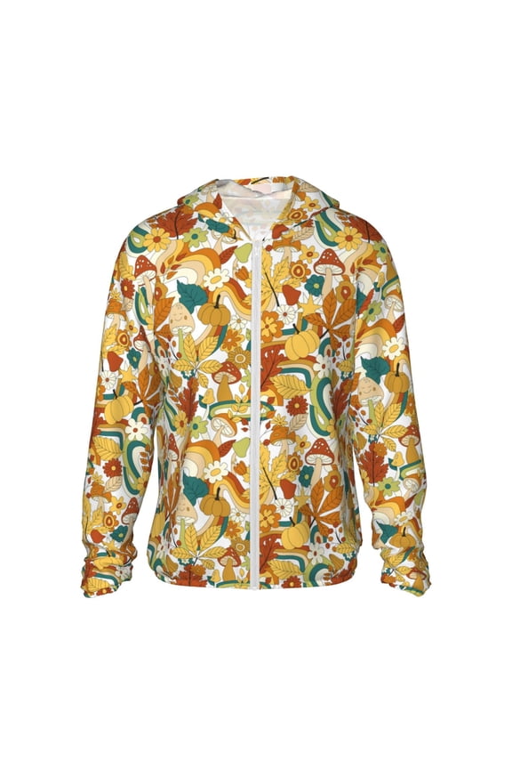 70s Groovy Hippie Print Women Men Sun Protection UPF 50+ Jackets Zip Up Long Sleeve Hoodie Hiking Lightweight with Pockets