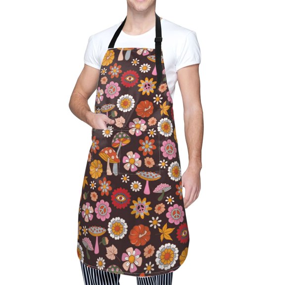 Kdxio 70s Groovy Hippie Retro Apron with Pockets Adjustable Kitchen Aprons for Men Women Waterproof Aprons for Cooking,Drawing,Crafting, Baking Household Cleaning