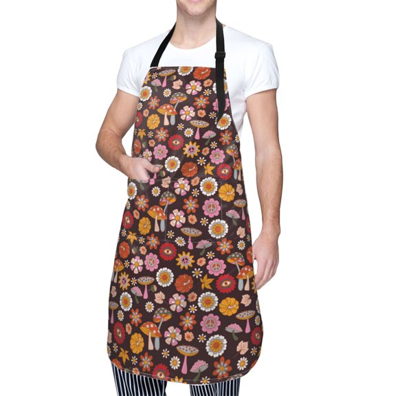Kdxio 70s Groovy Hippie Retro Apron with Pockets Adjustable Kitchen Aprons for Men Women Waterproof Aprons for Cooking,Drawing,Crafting, Baking Household Cleaning
