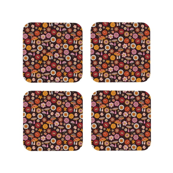 Kdxio 70s Groovy Hippie Retro Funny Coasters,4 Pcs Leather Coasters,Housewarming Gifts,Protect Furniture From Water Marks Scratch And Damage