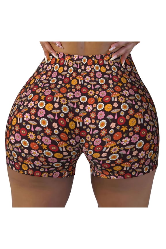 70s Groovy Hippie Retro Print Workout Shorts for Women Seamless Soft Smooth Gym Yoga Scrunch Active Shorts