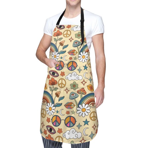 Kdxio 70s Hippie Style Apron with Pockets Adjustable Kitchen Aprons for Men Women Waterproof Aprons for Cooking,Drawing,Crafting, Baking Household Cleaning