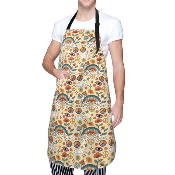 Kdxio 70s Hippie Style Apron with Pockets Adjustable Kitchen Aprons for Men Women Waterproof Aprons for Cooking,Drawing,Crafting, Baking Household Cleaning