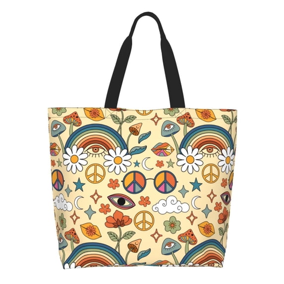 Kdxio 70s Hippie Style Casual Tote Bags Women Big Capacity Shoulder Bag for Women Travel Shoulder Bags Handbags