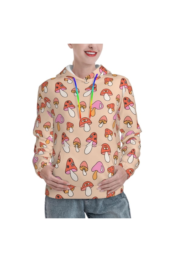 70s Mushroom Print Womens Oversized Hoodies Sweatshirts Hooded Pullover Tops Sweaters Casual-Large