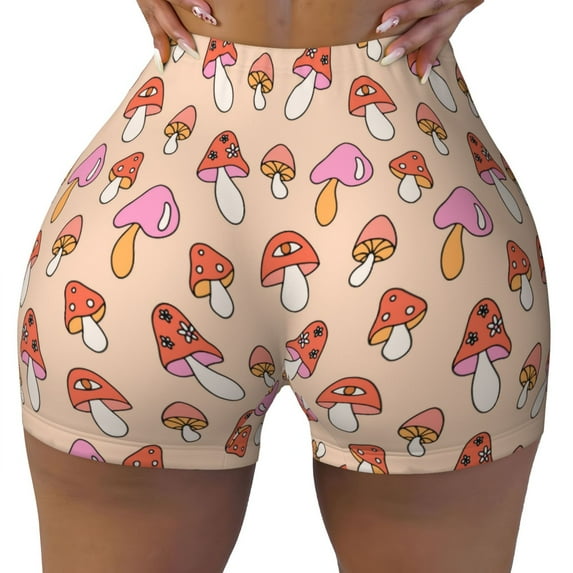 Kdxio 70s Mushroom Print Workout Shorts for Women Seamless Soft Smooth Gym Yoga Scrunch Active Shorts