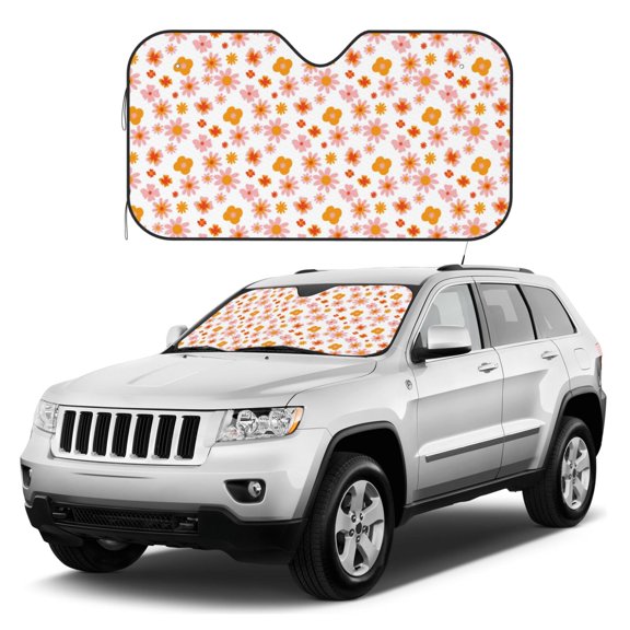 Kdxio 70s Retro Flowers Print Windshield Sun Shade, Foldable Sun Blocker for Car,Truck,SUV Automotive Interior Sun Protection,Reflective Shade for Front Windshield(Medium)