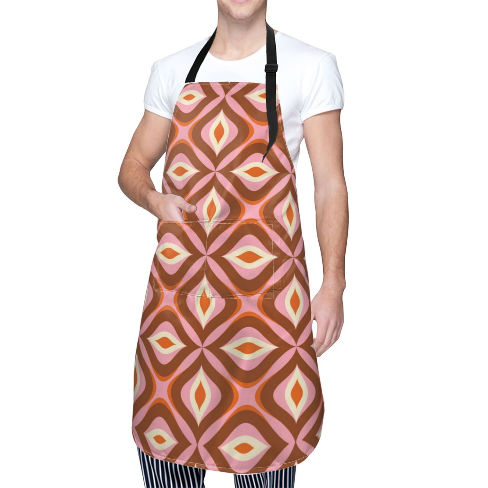 Kdxio 70s Retro Style Apron with Pockets Adjustable Kitchen Aprons for Men Women Waterproof Aprons for Cooking,Drawing,Crafting, Baking Household Cleaning