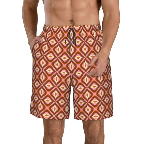Kdxio 70s Retro Style Pattern Mens Casual Shorts - Drawstring Summer Beach Sports Shorts for Men