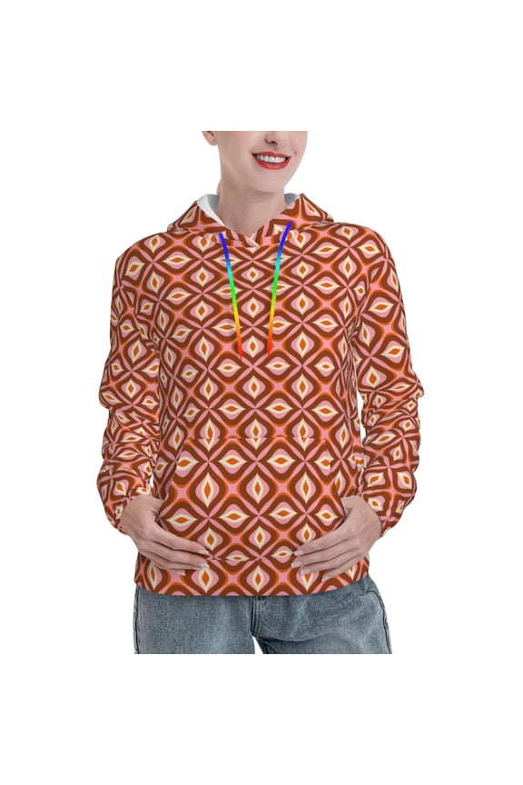 70s Retro Style Print Womens Oversized Hoodies Sweatshirts Hooded Pullover Tops Sweaters Casual-Small