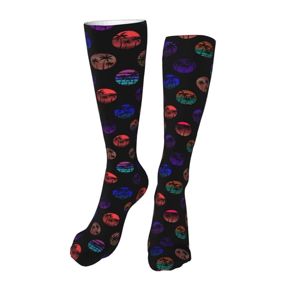 Kdxio 80s Style Palm Trees Funny Silky Novelty Funky Long Knee High Socks Soft 3D Print Cosplay Crazy Stockings for Men Women