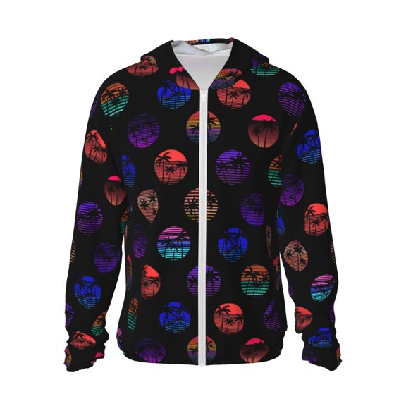 Kdxio 80s Style Palm Trees Print Women Men Sun Protection UPF 50+ Jackets Zip Up Long Sleeve Hoodie Hiking Lightweight with Pockets