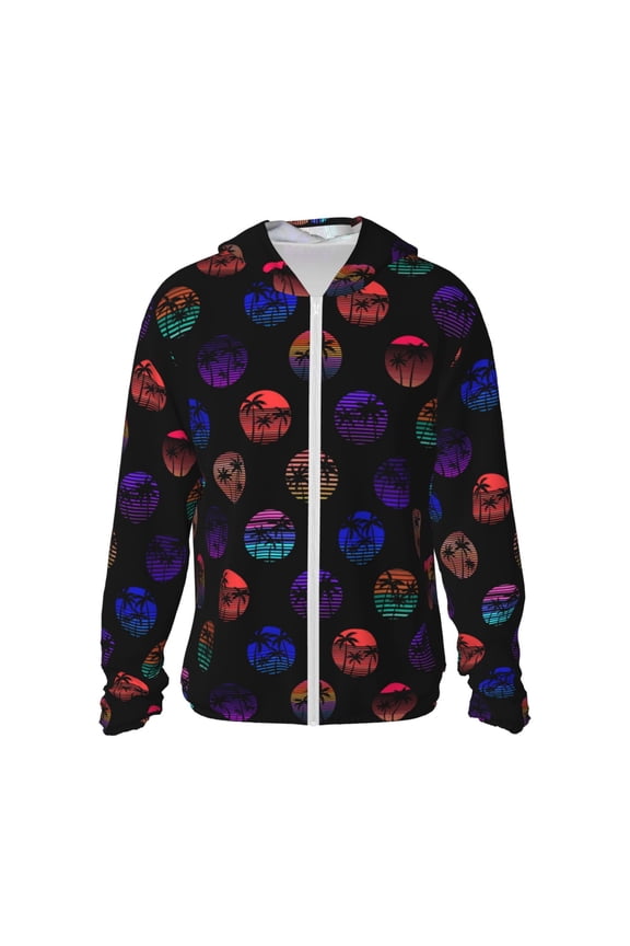 80s Style Palm Trees Print Women Men Sun Protection UPF 50+ Jackets Zip Up Long Sleeve Hoodie Hiking Lightweight with Pockets