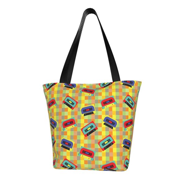 Kdxio 90s Audio Tape Women Reusable Grocery Bags Foldable Ripstop,Reusable Shopping Bags for Shopping,Gym,Gift