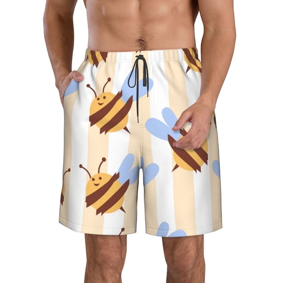 Kdxio A Bee Pattern Mens Casual Shorts - Drawstring Summer Beach Sports Shorts for Men