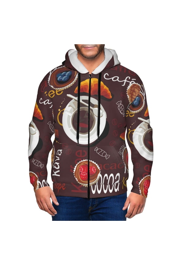 A Cup Of Black Coffee On A Saucer Print Men Hoodies Casual Hoodies for Men with Zip Pockets Full Zip Long Sleeve Sweatshirt Sports Hooded Jacket-3X-Large