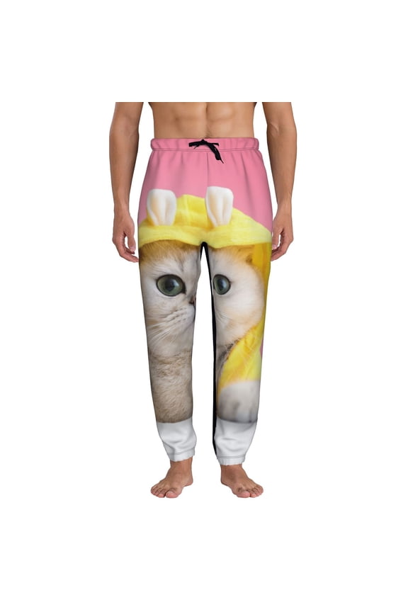 A Funny Cat Pattern Joggers,Sweatpants for Men with Pockets-Large