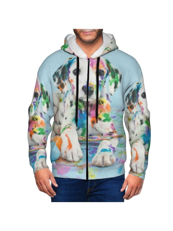 A Funny Little Dalmatian Puppy Print Men Hoodies Casual Hoodies for Men with Zip Pockets Full Zip Long Sleeve Sweatshirt Sports Hooded Jacket-Medium