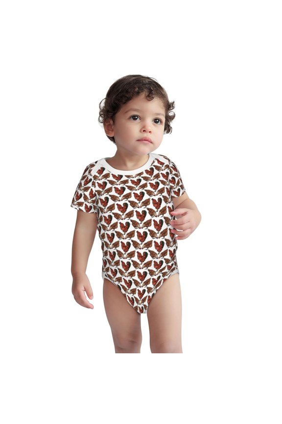 A Rooster With Chickens Pattern Unisex Baby Cotton Short Sleeve Bodysuits-6 Months