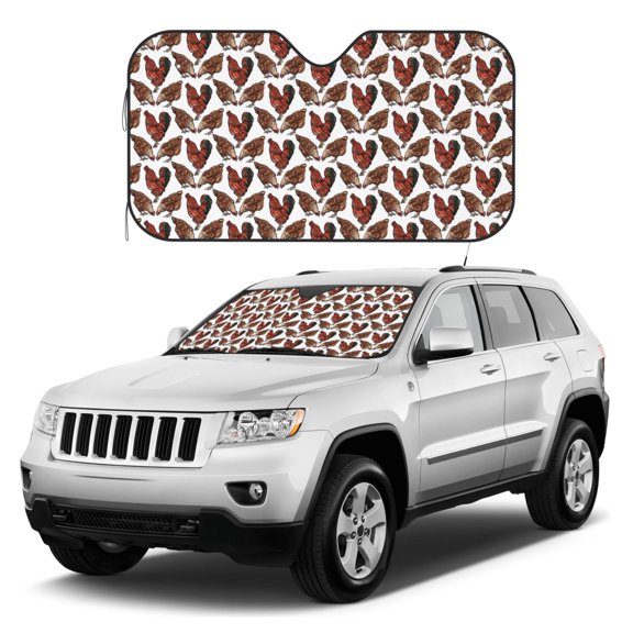 Kdxio A Rooster With Chickens Print Windshield Sun Shade, Foldable Sun Blocker for Car,Truck,SUV Automotive Interior Sun Protection,Reflective Shade for Front Windshield(Small)