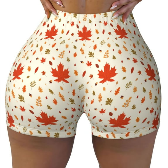 Kdxio A Simple Autumn Print Workout Shorts for Women Seamless Soft Smooth Gym Yoga Scrunch Active Shorts