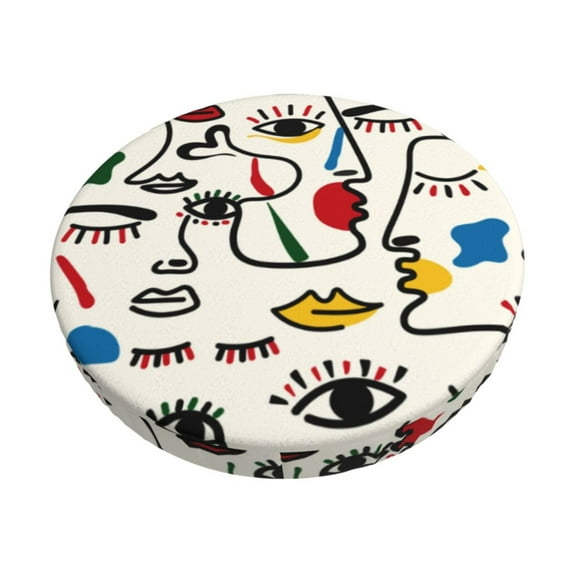Kdxio Aabstract Eyes Print Stool Covers Round,Stretch Round Bar Stool Covers Washable Bar Stool Cushion Slipcover for 12-15 Inch Chair