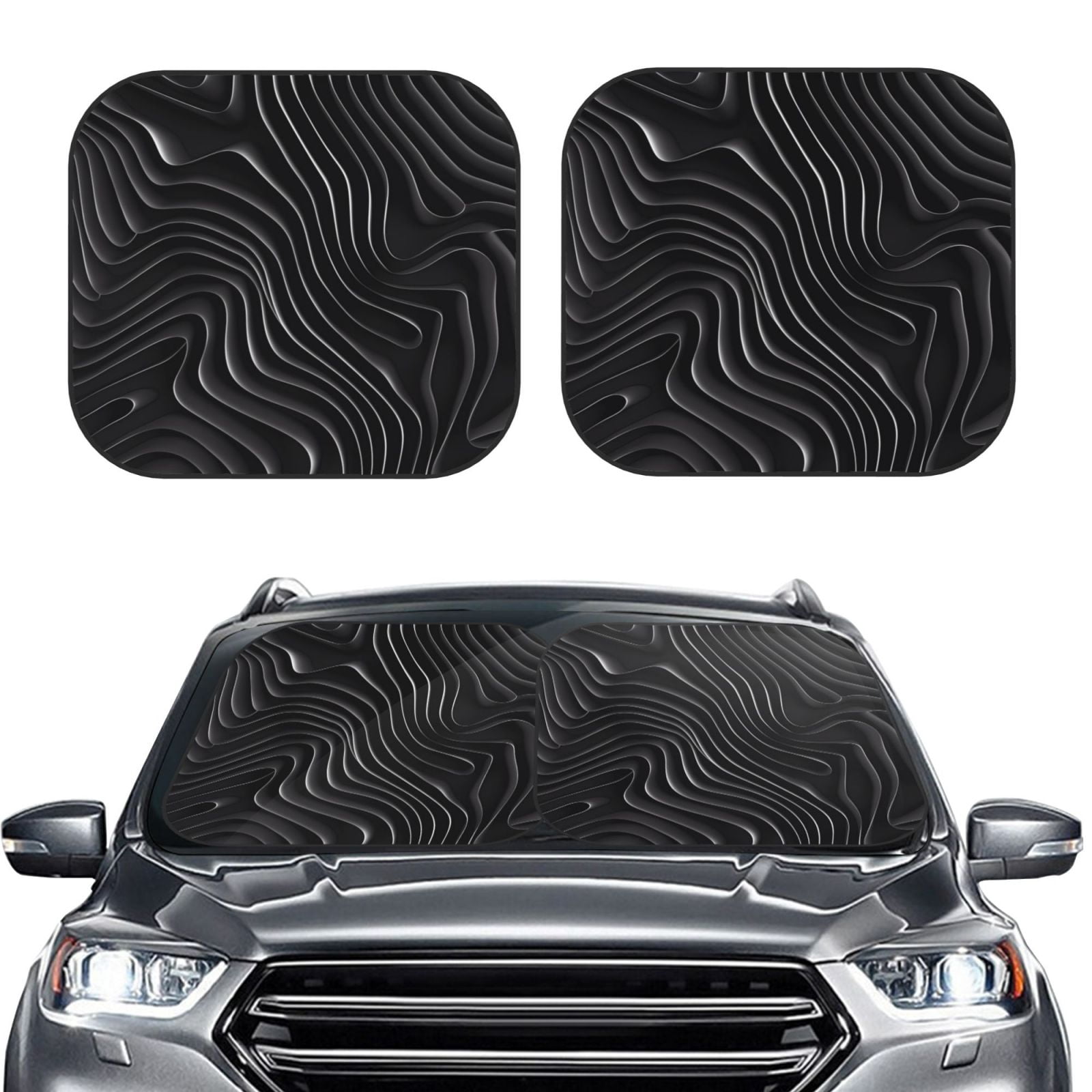 Kdxio Abstract Black And White Waves Print 2-Piece Sun Shade Front ...