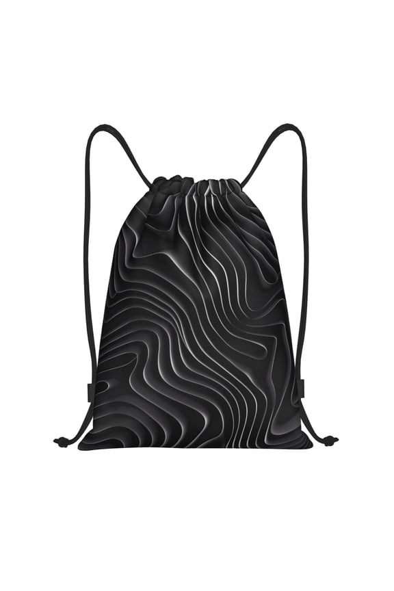 Abstract Black And White Waves Print Drawstring Backpack Bag,Waterproof Draw String Back Sack, Gym Drawstring Bags Swim Bag For Unisex