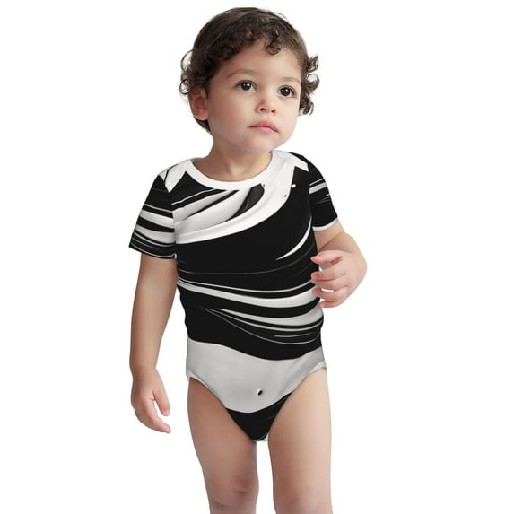 Kdxio Abstract Black White Swirls Pattern Unisex Baby Cotton Short Sleeve Bodysuits-2 Years