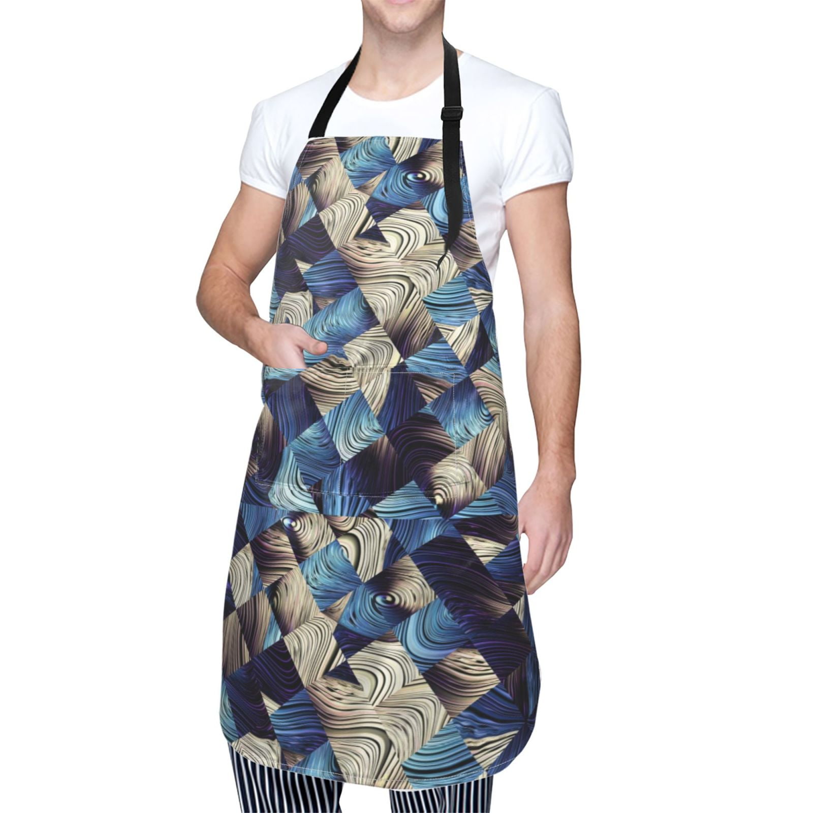 Kdxio Abstract Blue Squares Apron with Pockets Adjustable Kitchen