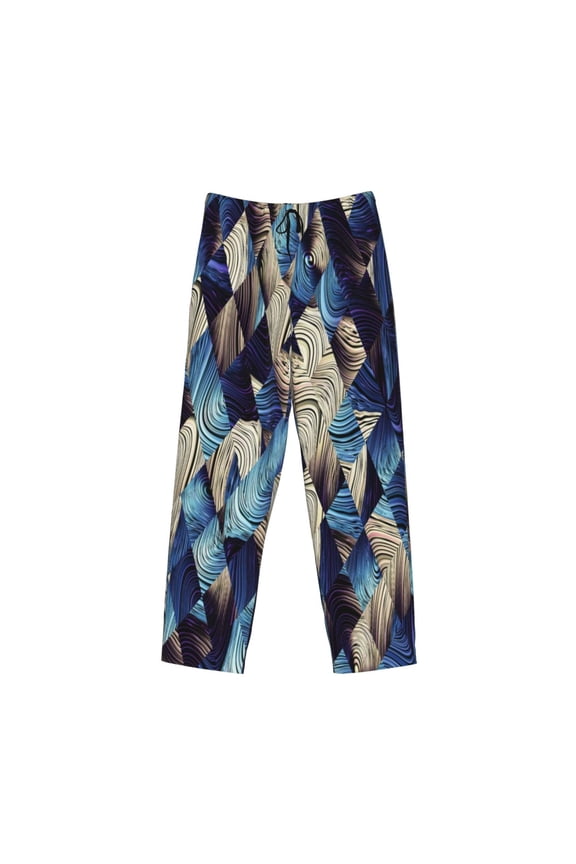 Abstract Blue Squares Print Men's Sleep Pajama Pant Lounge Pants with Pockets