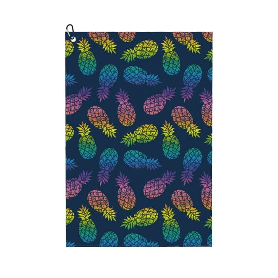 Kdxio Abstract Bright Pineapple Fruit Retro Pattern Golf Towel (24" X 16") with Carabiner Clip - The Convenient Golf Cleaning Towel