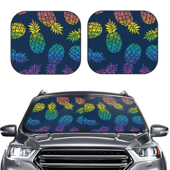 Kdxio Abstract Bright Pineapple Fruit Retro Print 2-Piece Sun Shade Front Windshield - Foldable Car Front Window Sunshades For Most Sedans Suv Truck