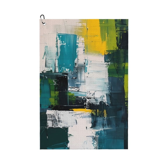 Kdxio Abstract Brushstrokes Green Blue Pattern Golf Towel (24" X 16") with Carabiner Clip - The Convenient Golf Cleaning Towel