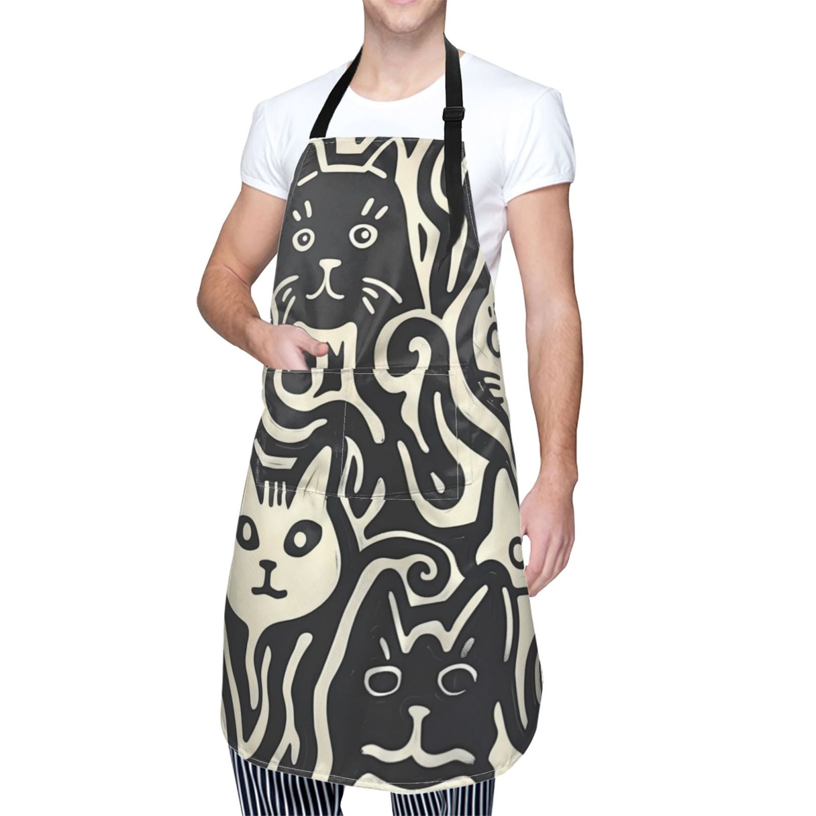 Kdxio Abstract Cat Faces Pattern Apron with Pockets Adjustable Kitchen Aprons for Men Women Waterproof Aprons for Cooking,Drawing,Crafting, Baking Household Cleaning
