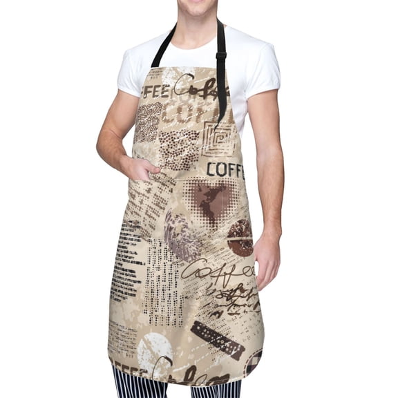 Kdxio Abstract Coffee Pattern With Letters Apron with Pockets Adjustable Kitchen Aprons for Men Women Waterproof Aprons for Cooking,Drawing,Crafting, Baking Household Cleaning