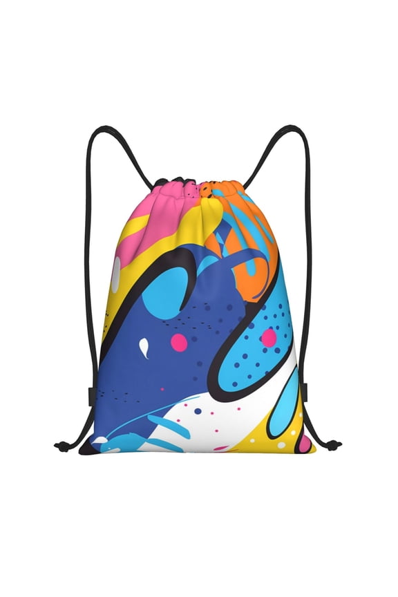 Abstract Color Splash Print Drawstring Backpack Bag,Waterproof Draw String Back Sack, Gym Drawstring Bags Swim Bag For Unisex