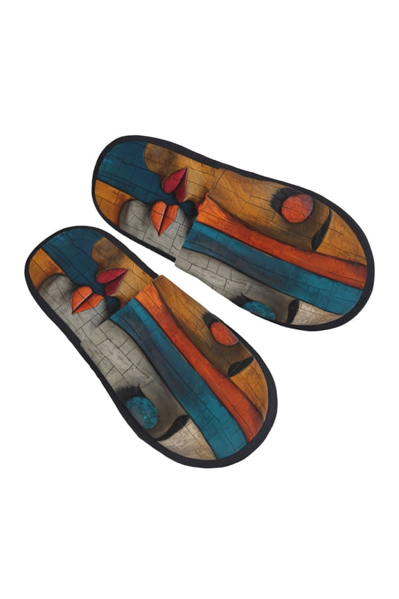 Abstract Colorful Duality Pattern Slippers for Women Memory Foam Fuzzy House Slippers Bedroom Non-slip Warm Womens Slippers