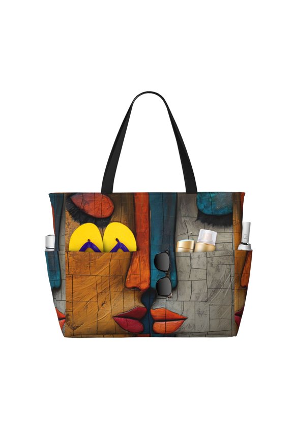 Abstract Colorful Duality for Beach Bag for Women Large Beach Tote Bag Waterproof Sandproof Swim Bag with Zipper Pockets Beach Vacation Travel